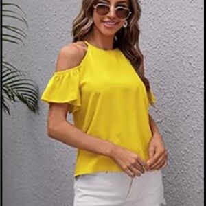 Naked Zebra Yellow Ruffled Cut Out Blouse